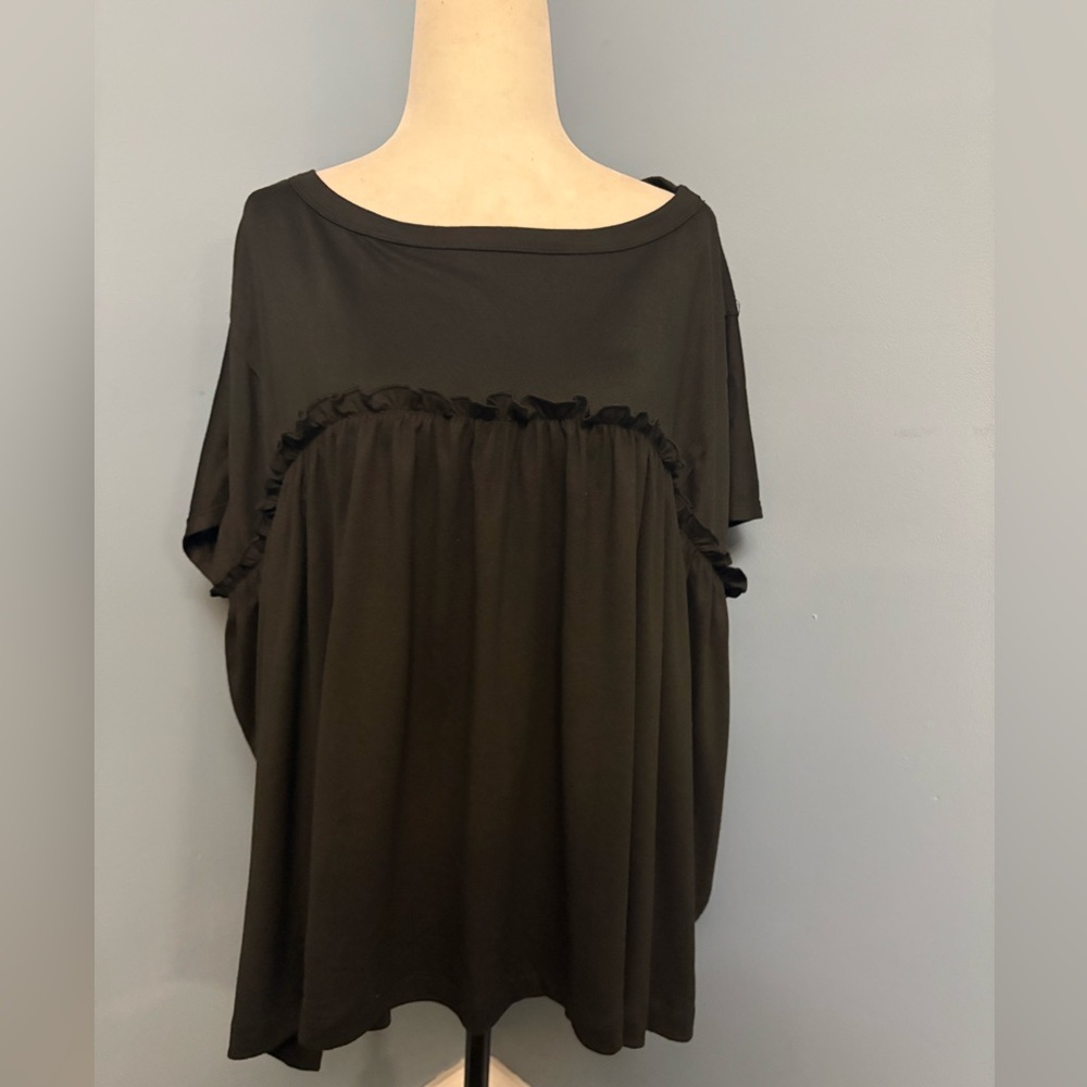 Three Bird Nest Black Ruffle Blouse